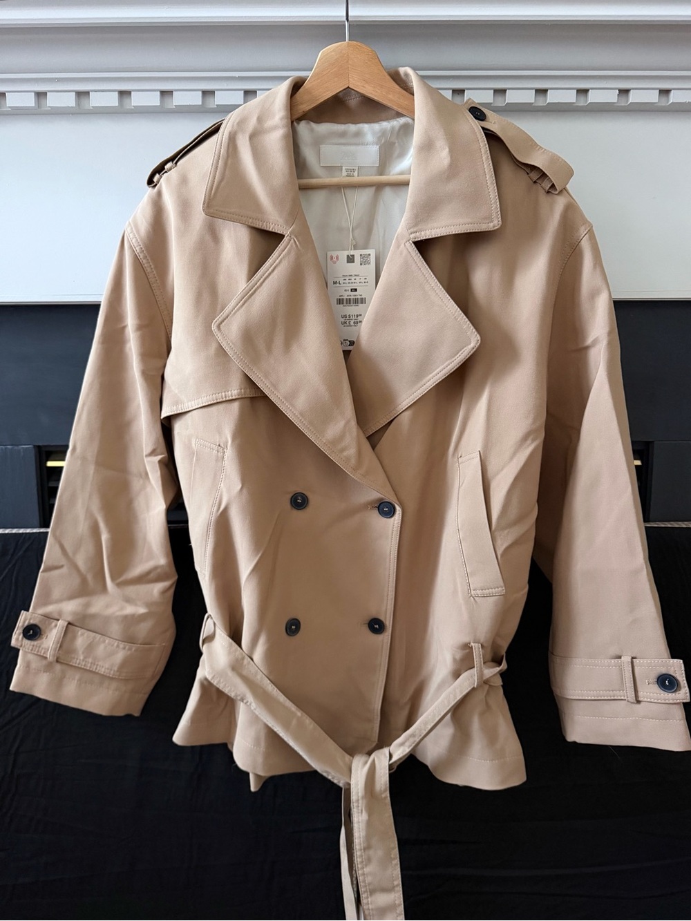 Zara Beige Trench Coat Double-Breasted Short Trench - Picture 2 of 5